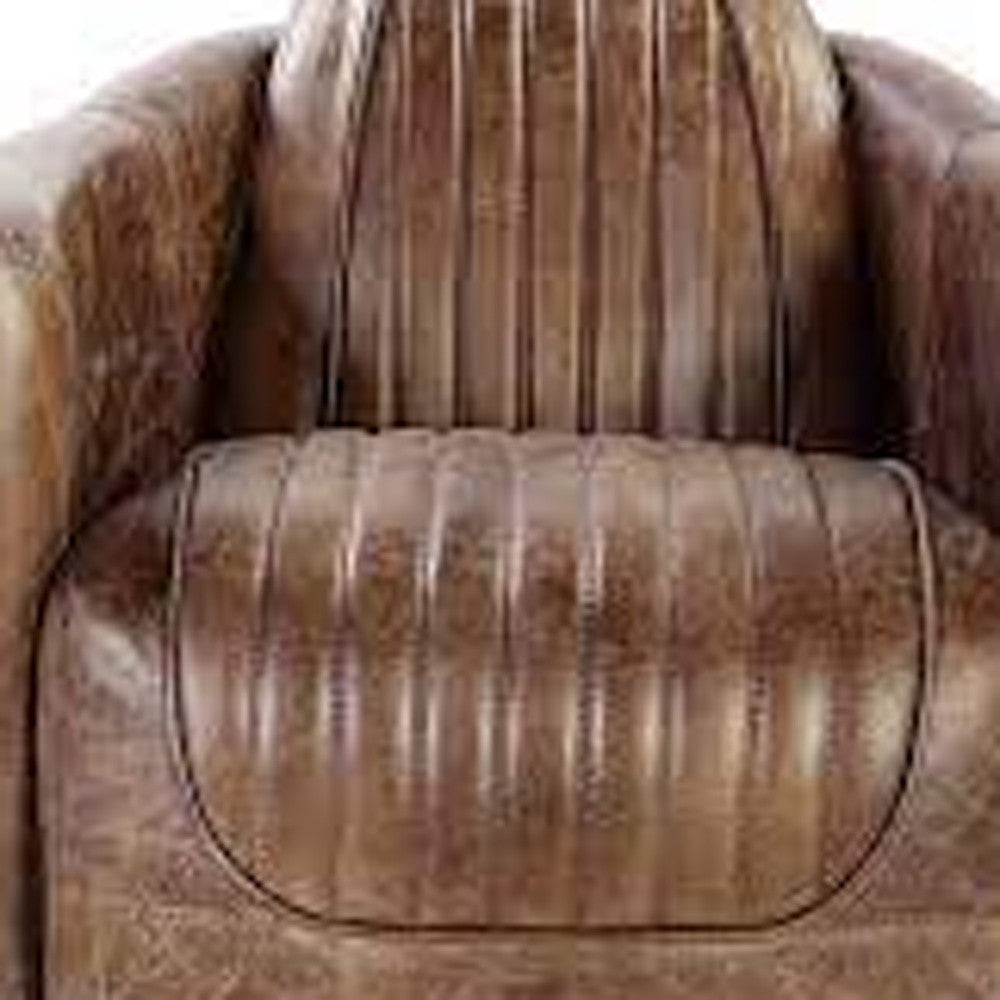 29" Brown Faux Leather Distressed Club Chair