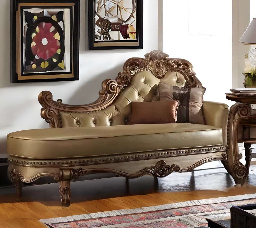 81" Bone And Pearl Faux Leather Tufted Lounge Chair