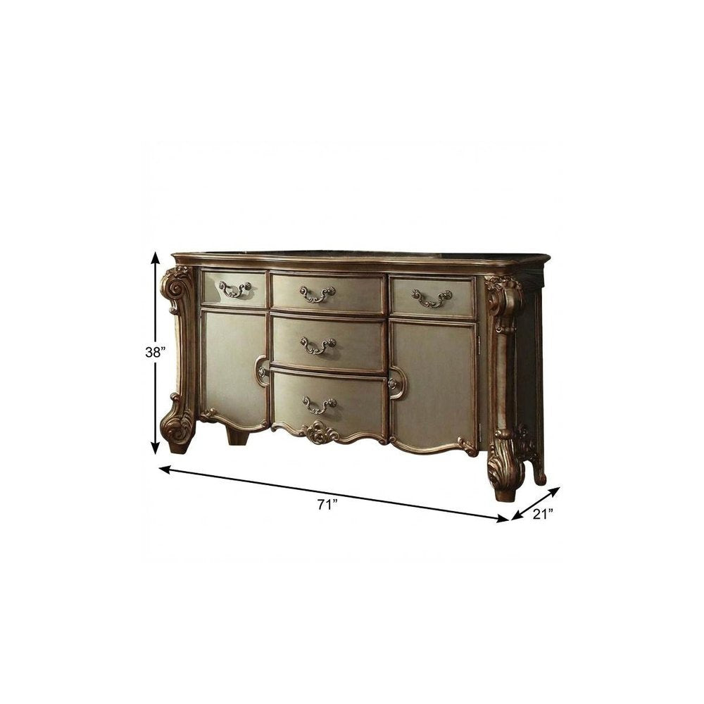 70" Cherry Oak Solid Wood Five Drawer Combo Dresser