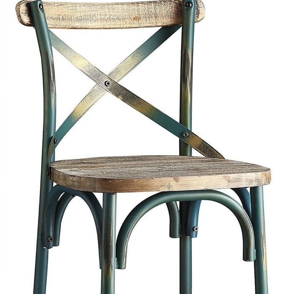 21" Brown And Turquoise Iron Bar Chair