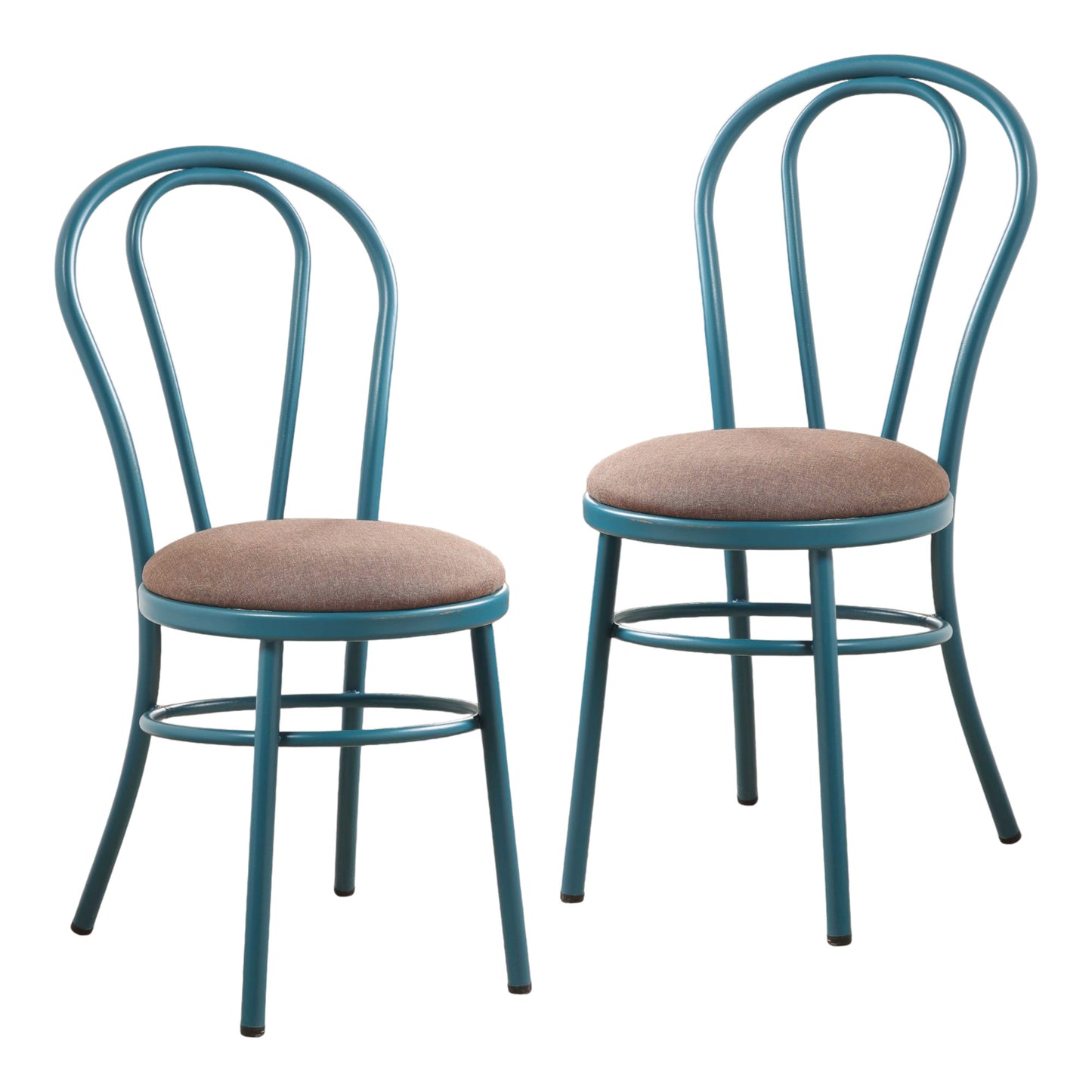 Set of Two Taupe And Teal Blue Upholstered Dining Side Chairs