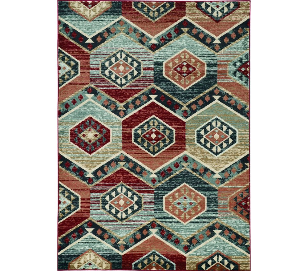 5' X 8' Red And Blue Geometric Area Rug
