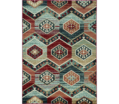 5' X 8' Red And Blue Geometric Area Rug