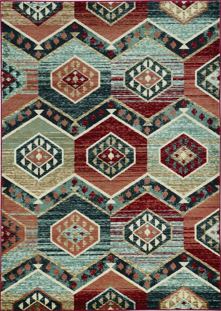 5' X 8' Red And Blue Geometric Area Rug