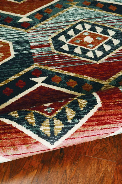 5' X 8' Red And Blue Geometric Area Rug