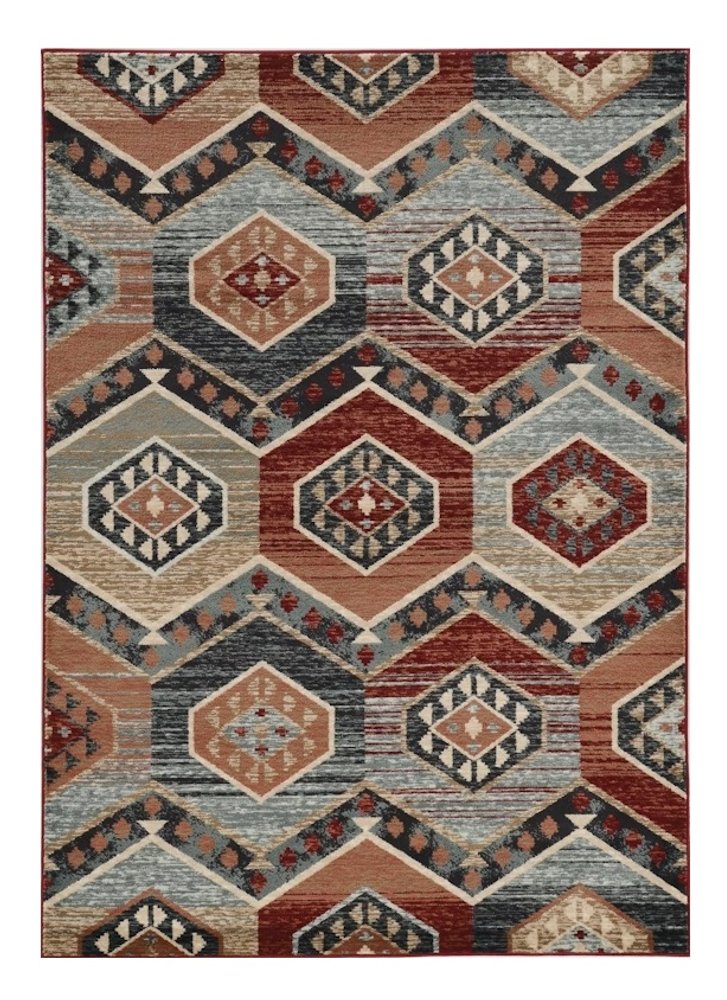 5' X 8' Red And Blue Geometric Area Rug