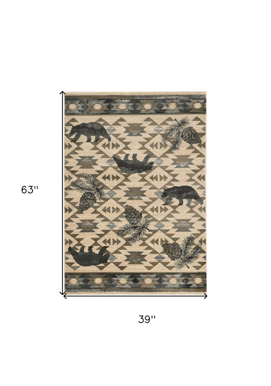 5' X 8' Ivory Or Blue Lodge Area Rug