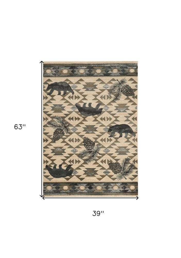 3' X 5' Ivory And Gray Woodland Lodge Area Rug