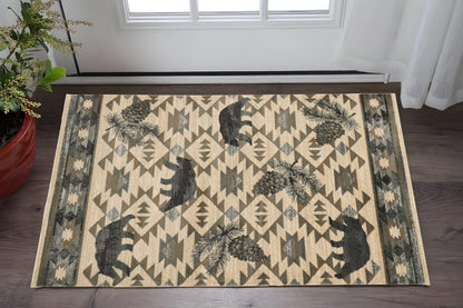 3' X 5' Ivory And Gray Woodland Lodge Area Rug