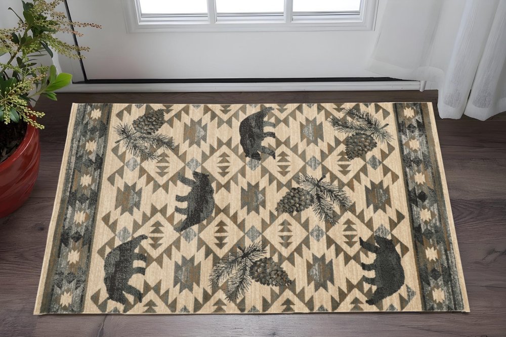 3' X 5' Ivory And Gray Woodland Lodge Area Rug