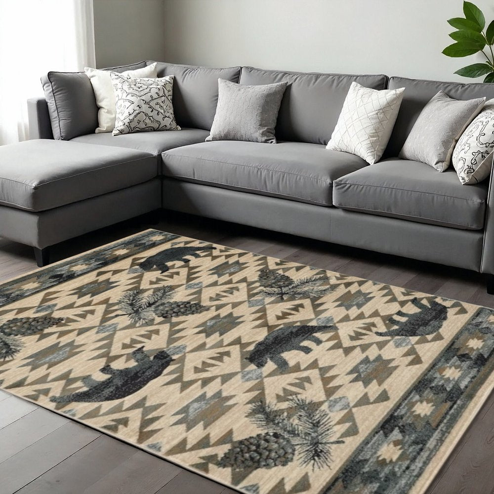 3' X 5' Ivory And Gray Woodland Lodge Area Rug