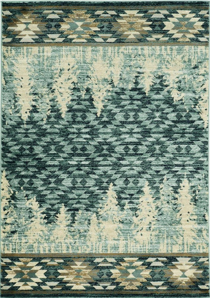 8' Slate Blue And Ivory Southwestern Round Rug