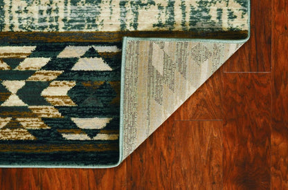 8' Slate Blue And Ivory Southwestern Round Rug