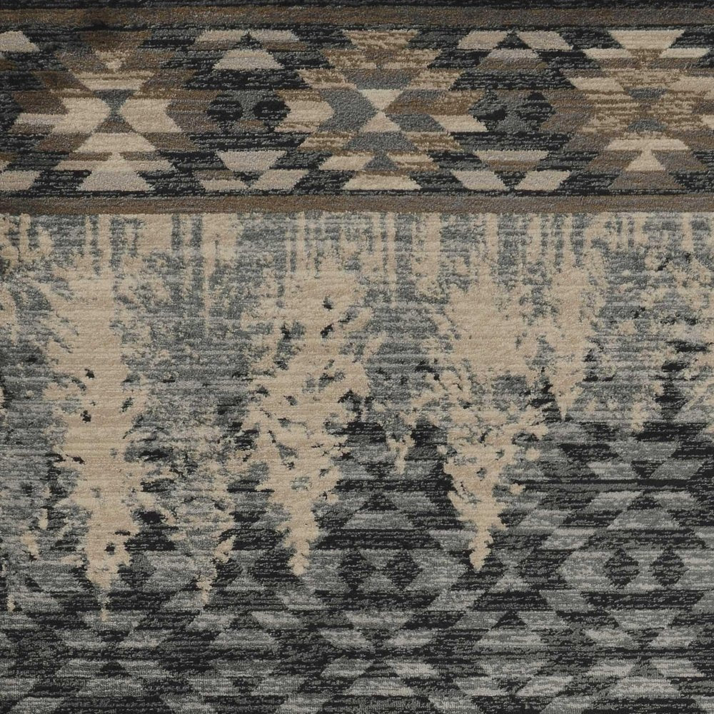 8' Slate Blue And Ivory Southwestern Round Rug