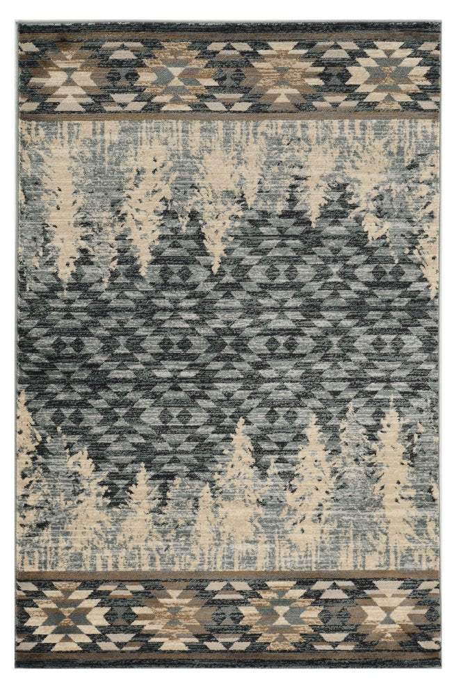 9' X 12' Slate Blue Charcoal And Beige Woodland Lodge Area Rug