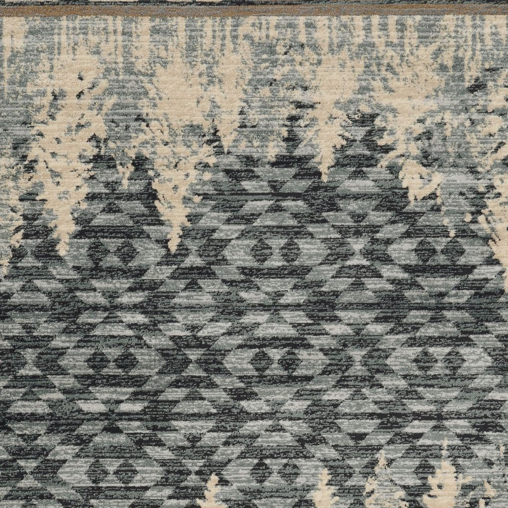 9' X 12' Slate Blue Charcoal And Beige Woodland Lodge Area Rug