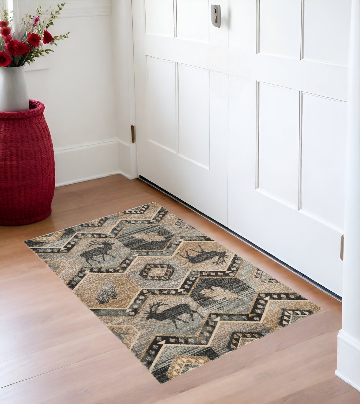 3' X 5' Beige and Ivory Woodland Lodge Area Rug