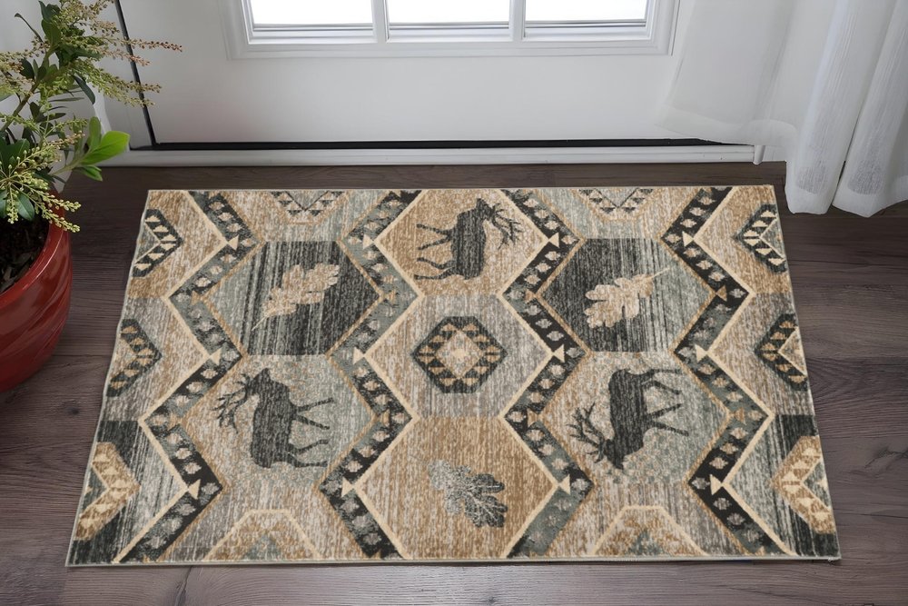 8' Blue And Green Woodland Lodge Round Rug