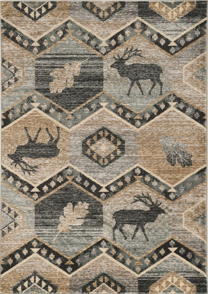 8' Blue And Green Woodland Lodge Round Rug