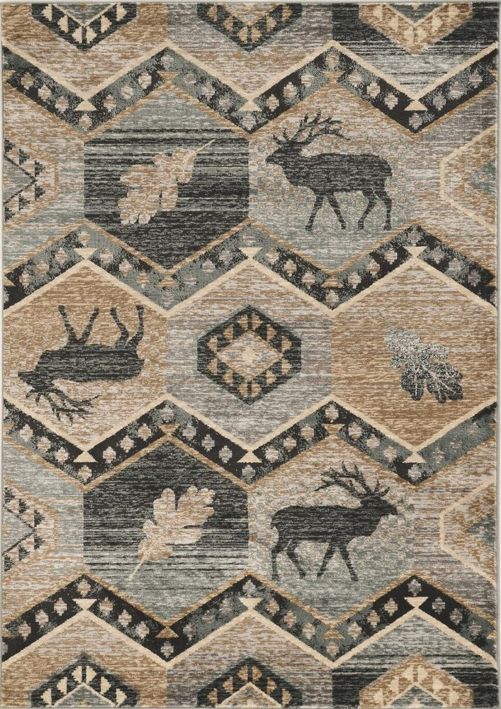 8' Blue And Green Woodland Lodge Round Rug