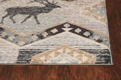 8' Blue And Green Woodland Lodge Round Rug