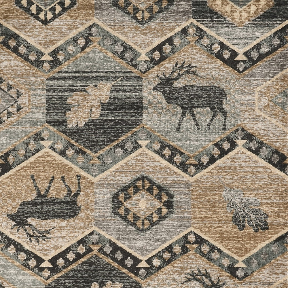 3' X 5' Beige and Ivory Woodland Lodge Area Rug