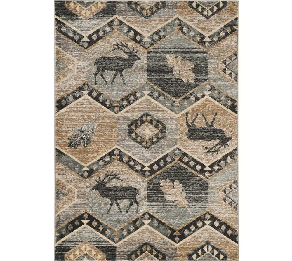8' Blue And Green Woodland Lodge Round Rug