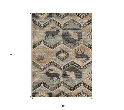 8' Blue And Green Woodland Lodge Round Rug