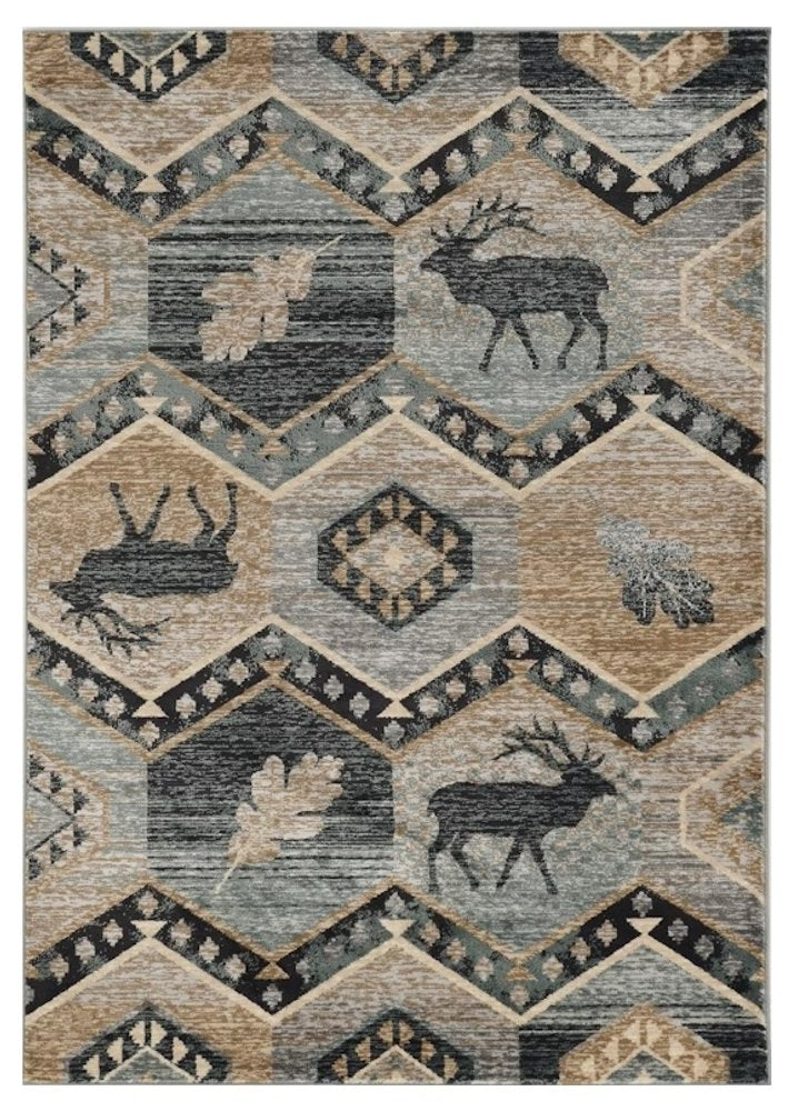8' Blue And Green Woodland Lodge Round Rug