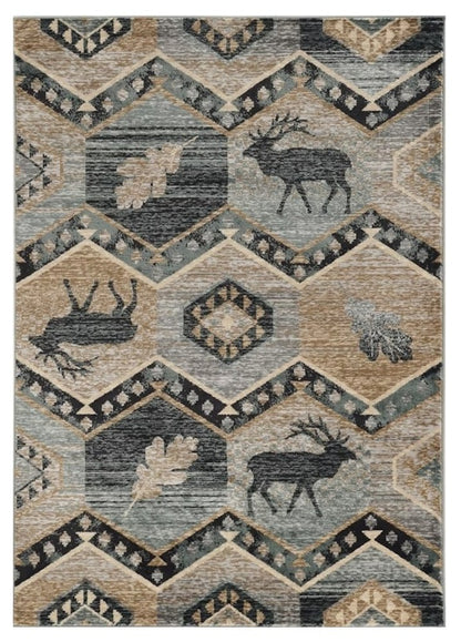 8' Blue And Green Woodland Lodge Round Rug
