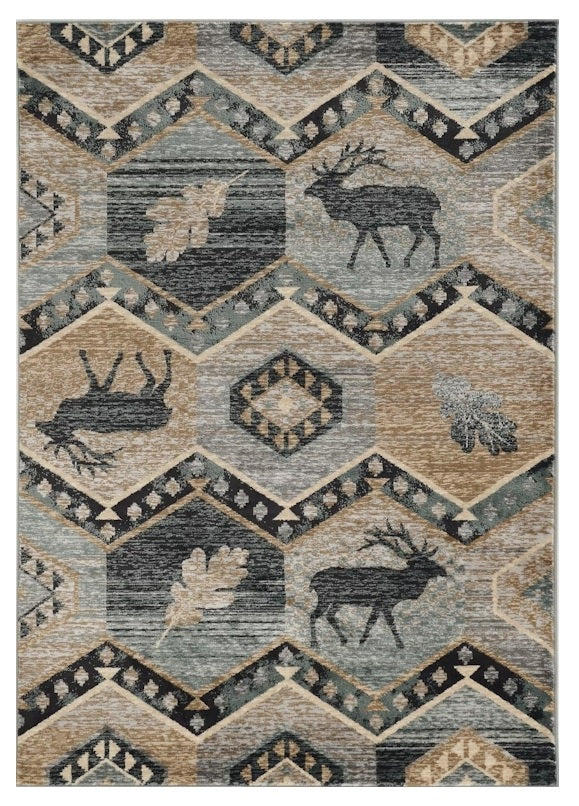 3' X 5' Beige and Ivory Woodland Lodge Area Rug