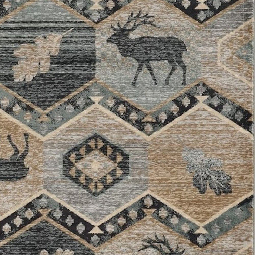 8' Blue And Green Woodland Lodge Round Rug