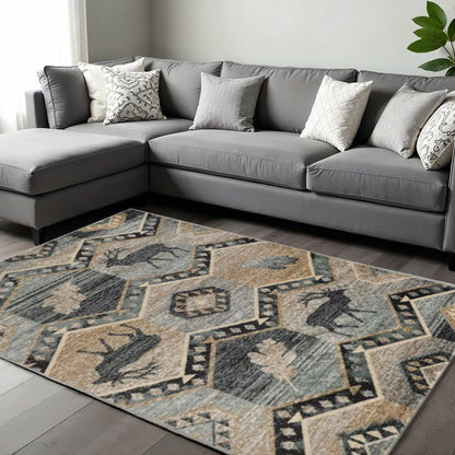 8' Blue And Green Woodland Lodge Round Rug