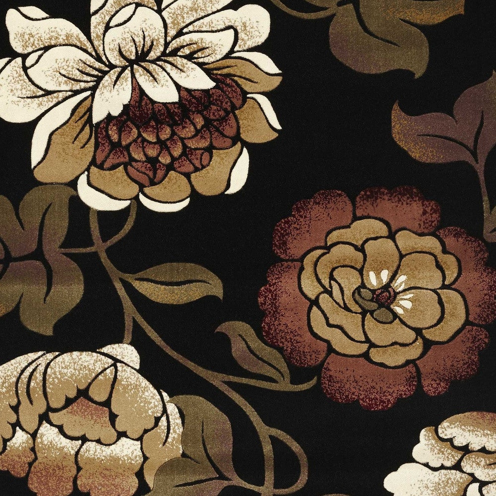 5' X 8' Black and Tan Floral Area Rug