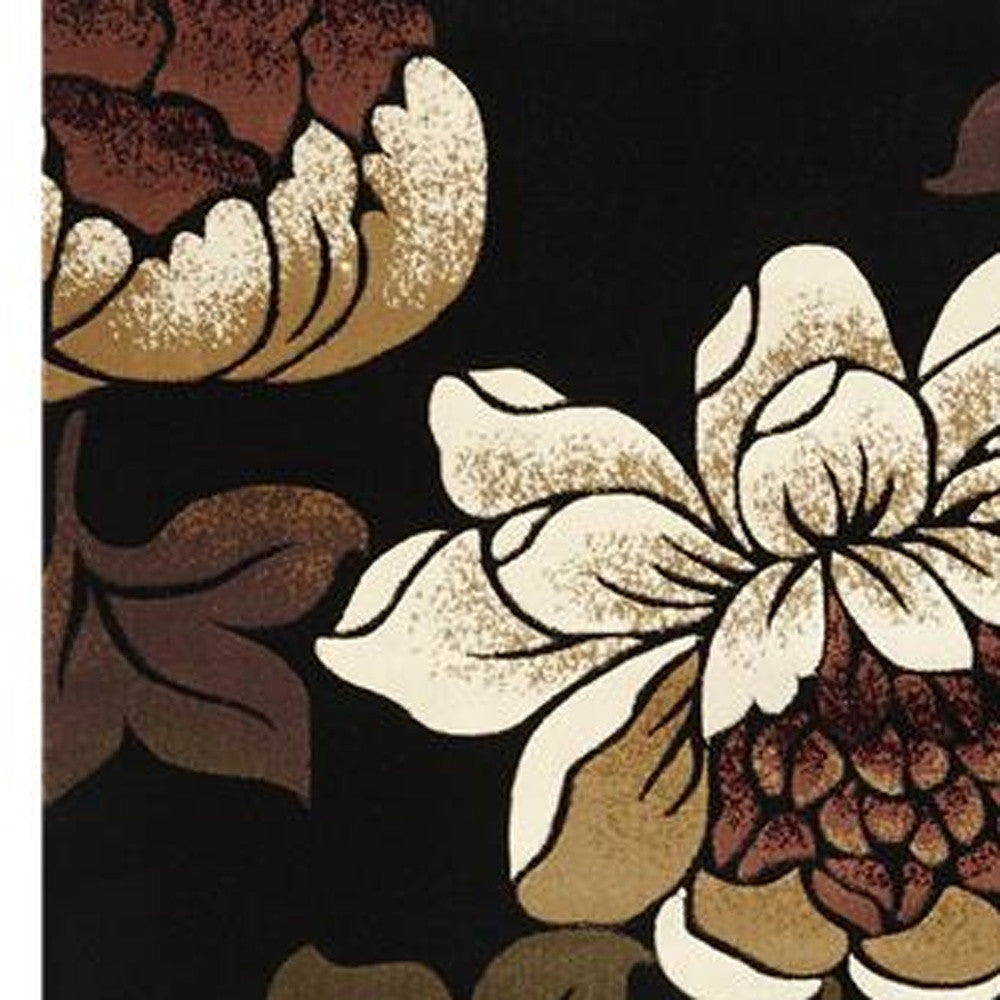 5' X 8' Black and Tan Floral Area Rug