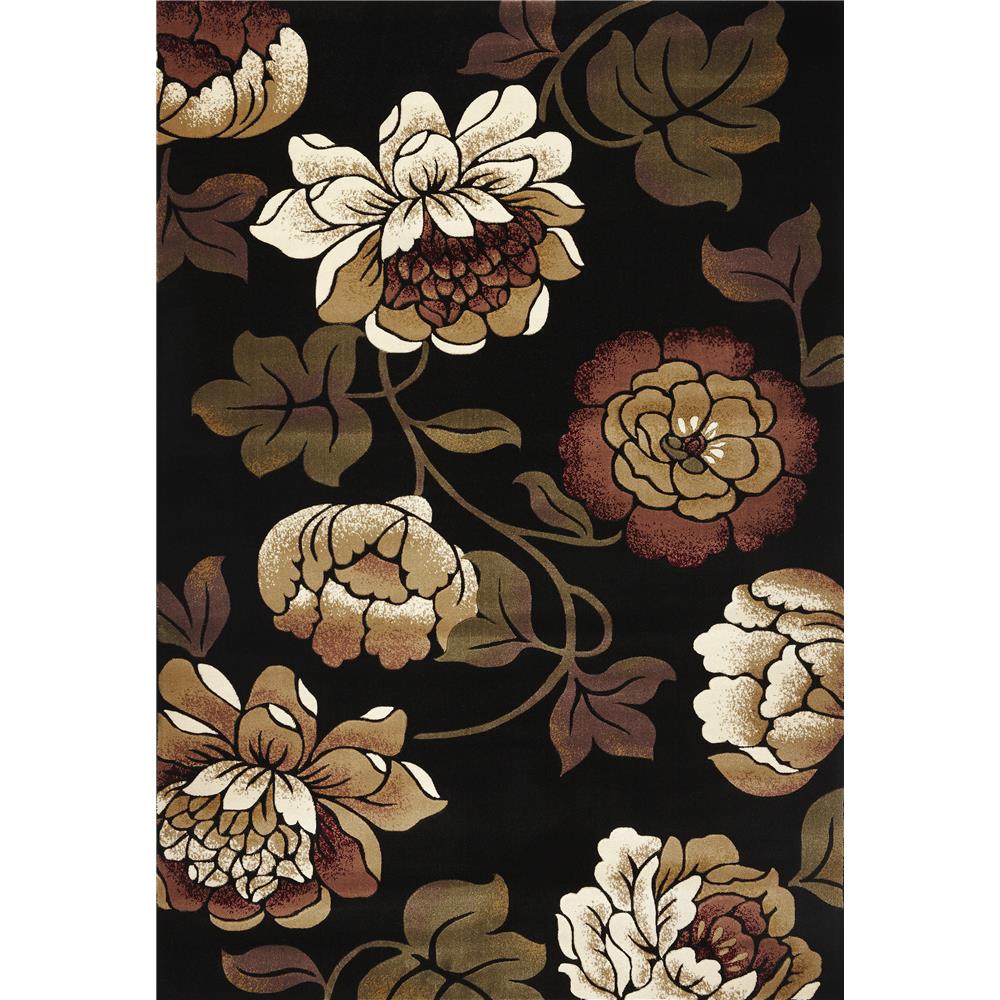 5' X 8' Black and Tan Floral Area Rug