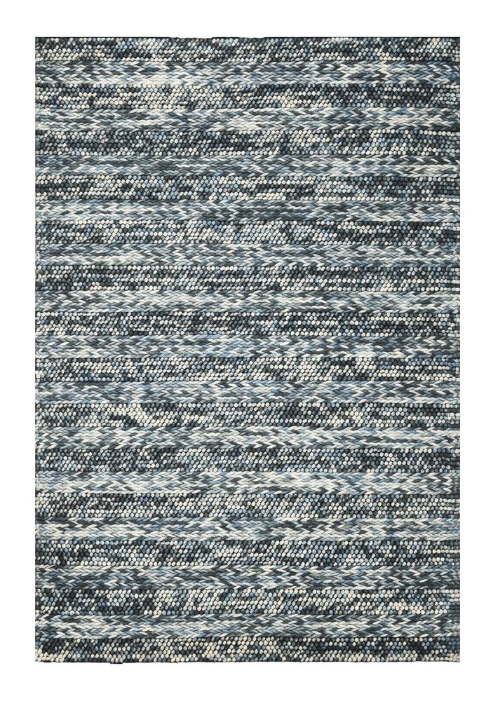 5' X 7' Ivory Blue And Gray Wool Striped Hand Woven Area Rug