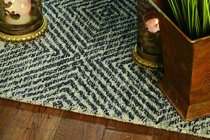 5' X 7' Ivory Blue And Gray Wool Striped Hand Woven Area Rug