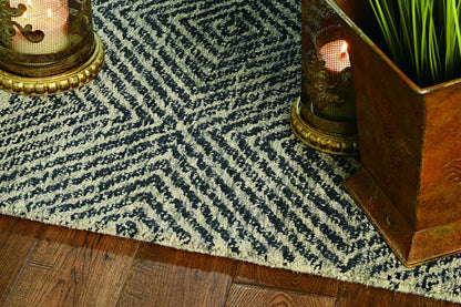 5' X 7' Ivory Blue And Gray Wool Striped Hand Woven Area Rug