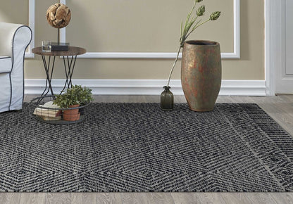 5' X 7' Ivory Blue And Gray Wool Striped Hand Woven Area Rug