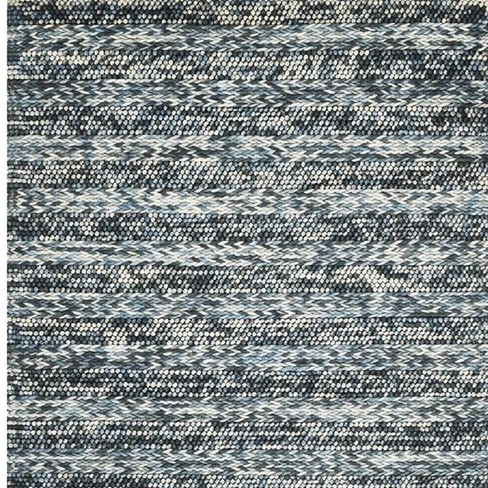 5' X 7' Ivory Blue And Gray Wool Striped Hand Woven Area Rug