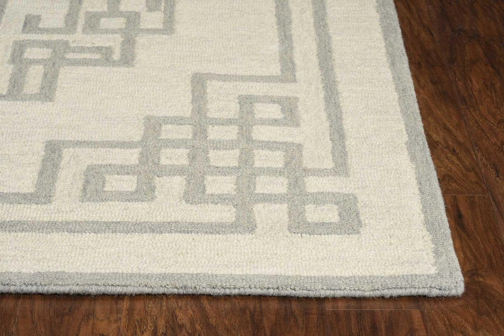 9' X 12' Ivory And Gray Wool Geometric Hand Tufted Area Rug