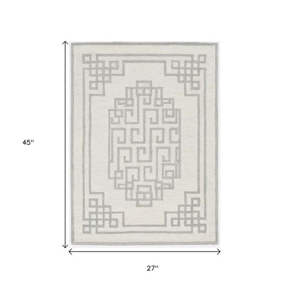 2' X 4' Gray And Ivory Wool Geometric Hand Tufted Area Rug