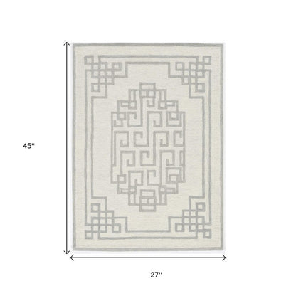 2' X 4' Gray And Ivory Wool Geometric Hand Tufted Area Rug