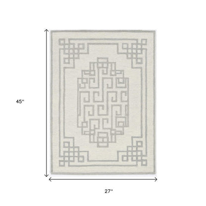 5' X 7' Ivory And Gray Wool Geometric Hand Tufted Area Rug