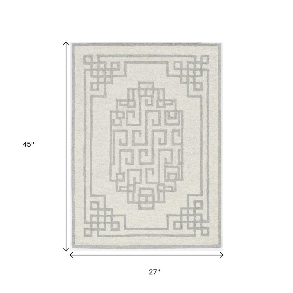 2' X 4' Gray And Ivory Wool Geometric Hand Tufted Area Rug