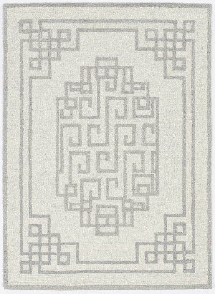 5' X 7' Ivory And Gray Wool Geometric Hand Tufted Area Rug