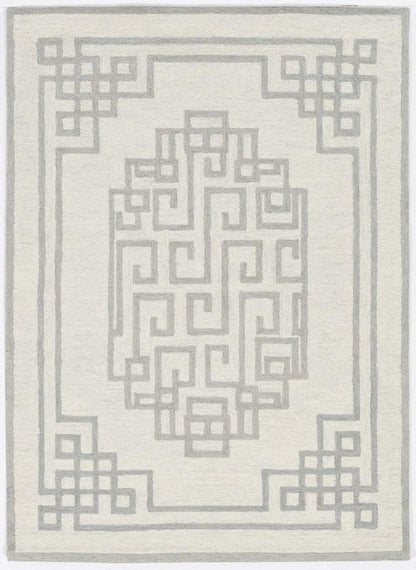 5' X 7' Ivory And Gray Wool Geometric Hand Tufted Area Rug