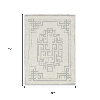 2' X 4' Gray And Ivory Wool Geometric Hand Tufted Area Rug
