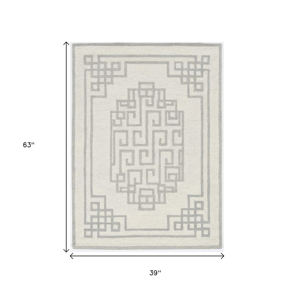 2' X 4' Gray And Ivory Wool Geometric Hand Tufted Area Rug